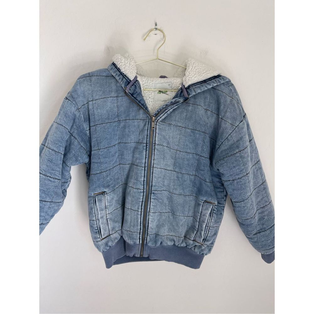 AERIE Sherpa Lining Denim Puffer Jacket Size Small - Picture 2 of 7